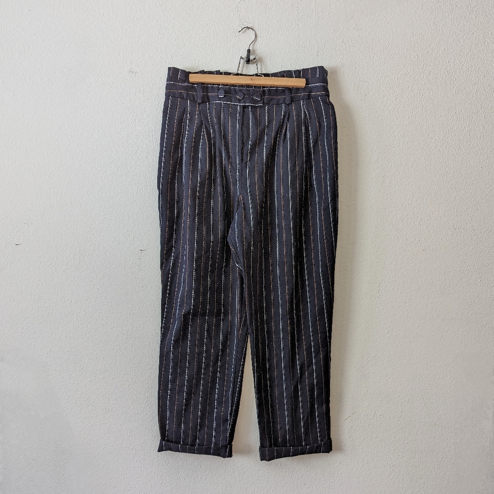 Topshop Navy Pinstripe Paperbag Crop Pants 12